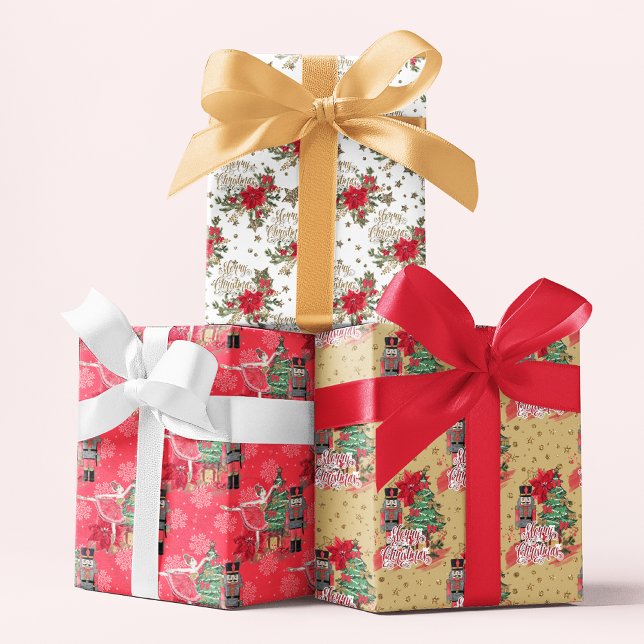 Merry Christmas Script Nutcracker Festive Patterns Wrapping Paper Sheets (Creator Uploaded)