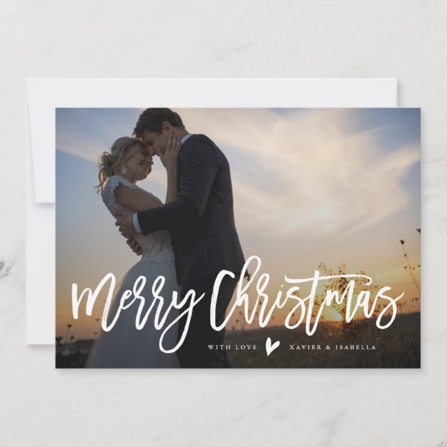 Merry Christmas Script Overlay Holiday Photo Card (Front)