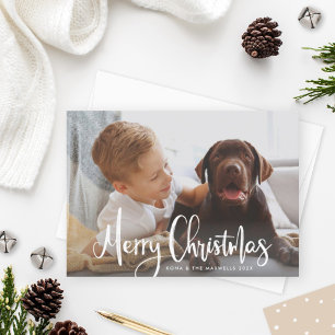 Merry Christmas Script Overlay Photo Holiday Card