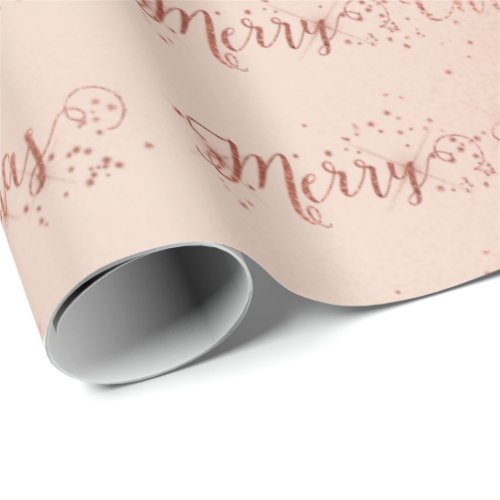 Merry Christmas Script Pastel Pink Rose Gold Stars Wrapping Paper