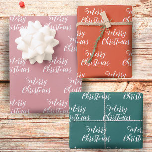 Merry Christmas Script Pattern Green Pink Orange Wrapping Paper Sheets