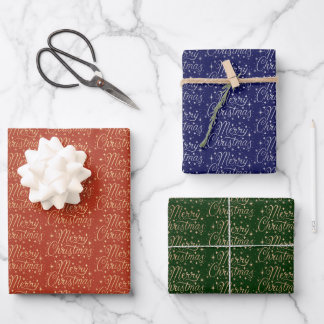 Merry Christmas Script Pattern Wrapping Paper Sheets