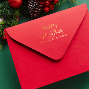 Merry Christmas Script Personalized Family Name Rubber Stamp