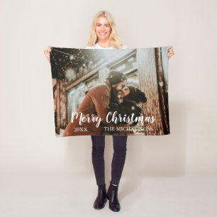 Merry Christmas Script Photo Fleece Blanket