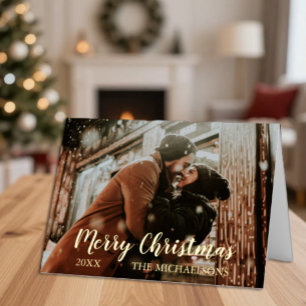 Merry Christmas Script Photo Foil Holiday Card