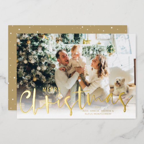 Merry Christmas Script Photo Gold Foil Holiday Card