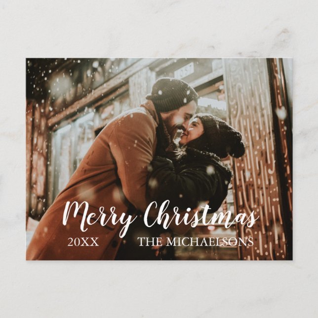 Merry Christmas Script Photo Holiday Card (Front)