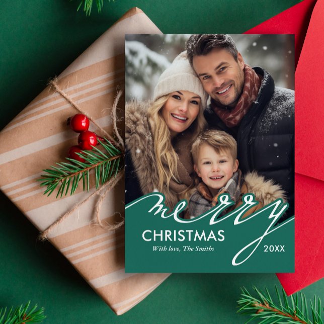 Merry Christmas Script Photo Holiday Card (Creator Uploaded)