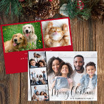 Merry Christmas Script  Photo Holiday Card<br><div class="desc">Modern holiday flat card featuring your photo overlayed with a film-like strip of three smaller square photos,  "Merry Christmas" in a festive script and your name in simple typography. Add two additional photos on the back and your customized seasonal message.</div>