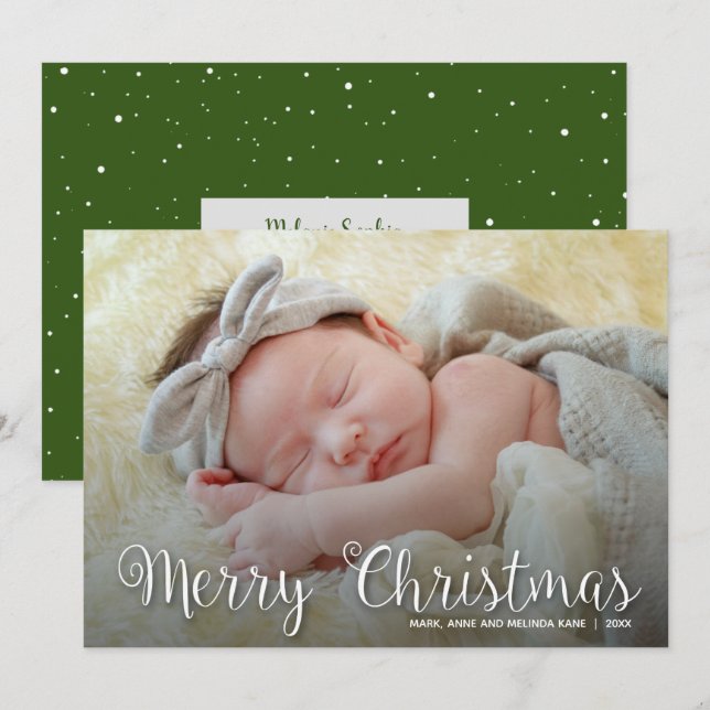 Merry Christmas Script Photo Holiday Card (Front/Back)
