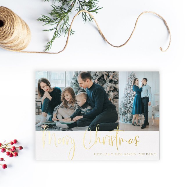 Merry Christmas Script Photo Holiday Gold Modern (Creator Uploaded)