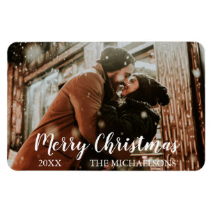 Merry Christmas Script Photo Magnet