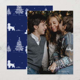 Merry Christmas Script Photo Navy Toile Holiday Card