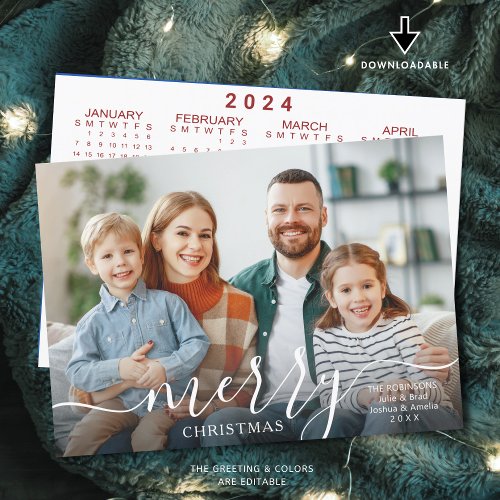 MERRY CHRISTMAS Script Photo Overlay 2024 Calendar Holiday Card