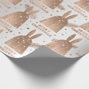 Merry Christmas Script Rabbit Gray Rose Gold Fancy Wrapping Paper