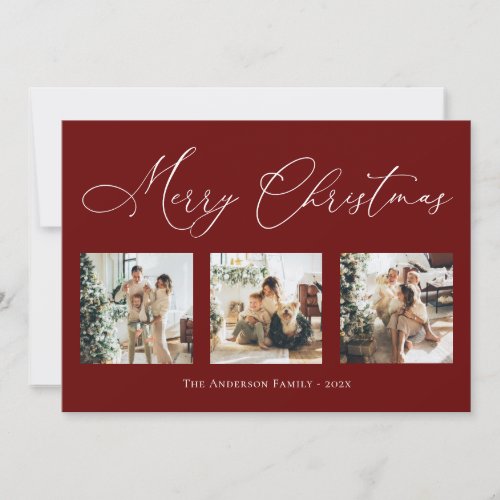 Merry Christmas Script Red 2 Multi Photo Collage H Holiday Card