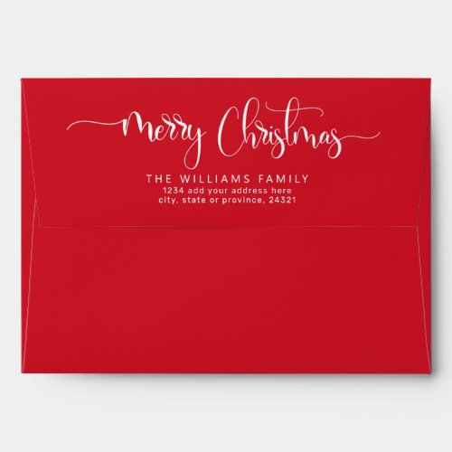 Merry Christmas Script Red and White Holiday Envelope