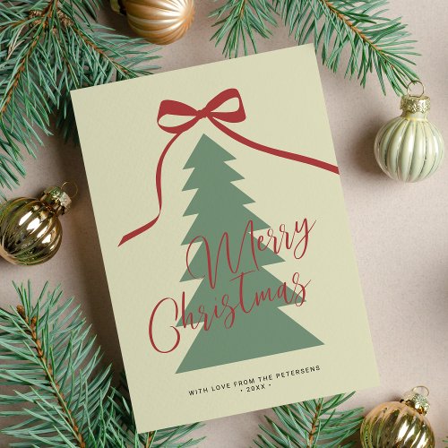 Merry Christmas script red green tree non_photo Holiday Card