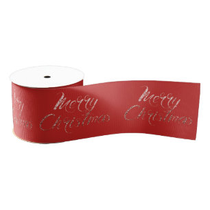 Merry Christmas Script Red Joy Pink Rose Gold Grosgrain Ribbon