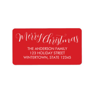 Merry Christmas Script Red Return Address Label