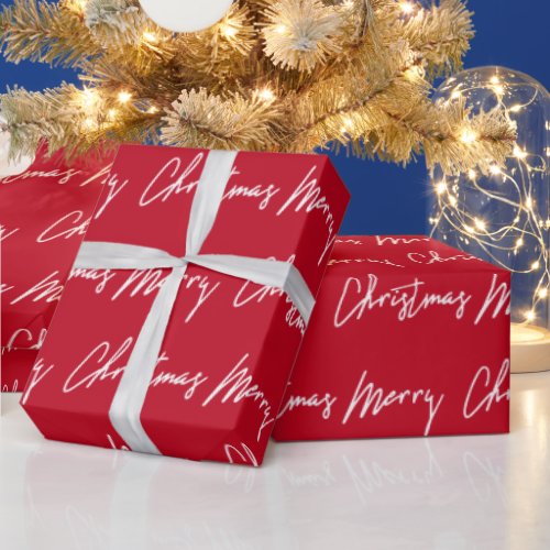 Merry Christmas Script Red White Seasonal Winter Wrapping Paper