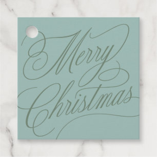 Merry Christmas script retro blue green Favor Tags