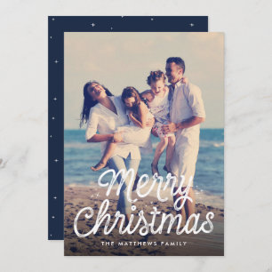 Merry Christmas script retro stars photo Holiday Card