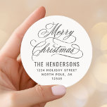 Merry Christmas Script Return Address  Classic Round Sticker<br><div class="desc">For more advanced customization of this design,  please click the BLUE DESIGN TOOL BUTTON above!</div>