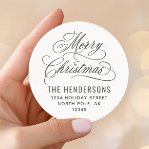 Merry Christmas Script Return Address Classic Round Sticker