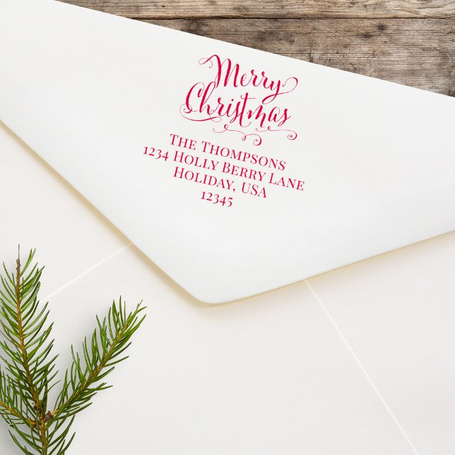 Merry Christmas Script Return Address Custom Self-inking Stamp (Merry Christmas Holiday Return address stamp. )