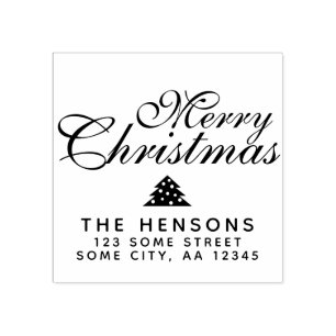 Merry Christmas Script Return Address Rubber Stamp