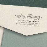 Merry Christmas Script Return Address Self-inking Stamp<br><div class="desc">Add some extra cheer to your holiday cards and invitations with our festive Merry Christmas self inking stamp. Design features "Merry Christmas" in modern monoline script typography with your name and address beneath. Use extra spaces between letters for the effect shown; stretch the text by adding even more spaces if...</div>