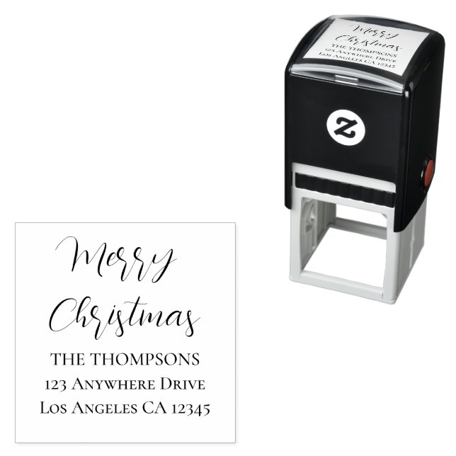 Merry Christmas Script Return Name Address Self-inking Stamp (In Situ)