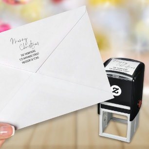 Merry Christmas Script Return Name Address Self-inking Stamp