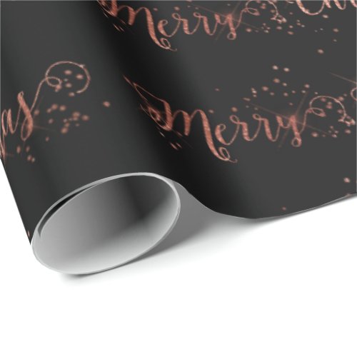 Merry Christmas Script Rose Gold Black Noir Wrapping Paper