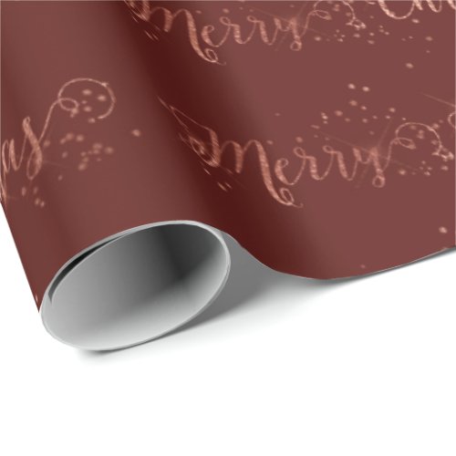 Merry Christmas Script Rose Gold Burgundy Maroon Wrapping Paper