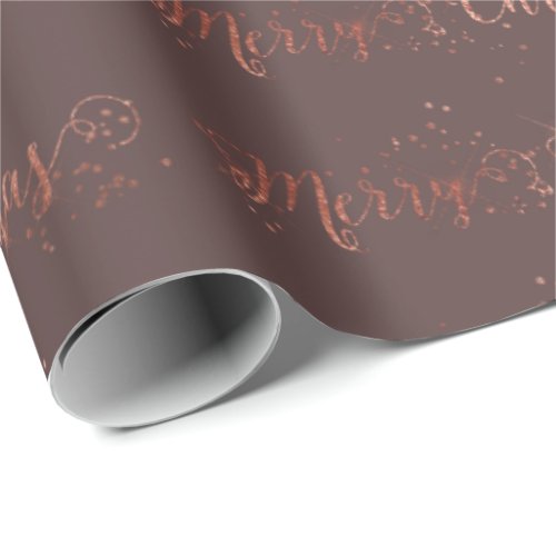 Merry Christmas Script Rose Gold Caffe  Noir Wrapping Paper