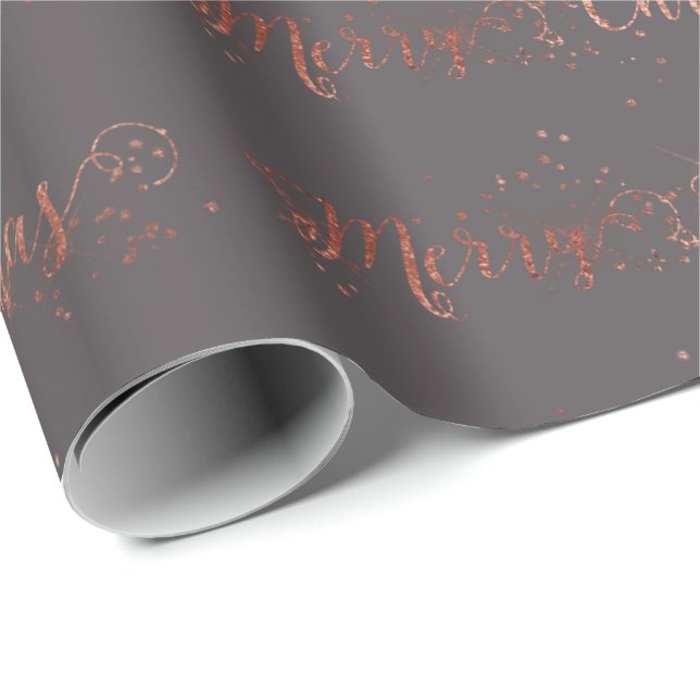 Merry Christmas Script Rose Gold Gray Graphite Wrapping Paper (Roll Corner)