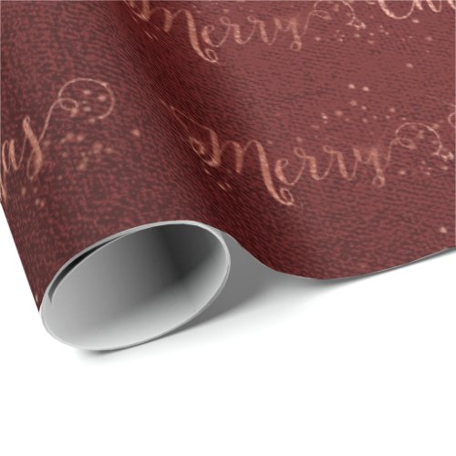 Merry Christmas Script Rose Gold Ombre Burgundy Wrapping Paper