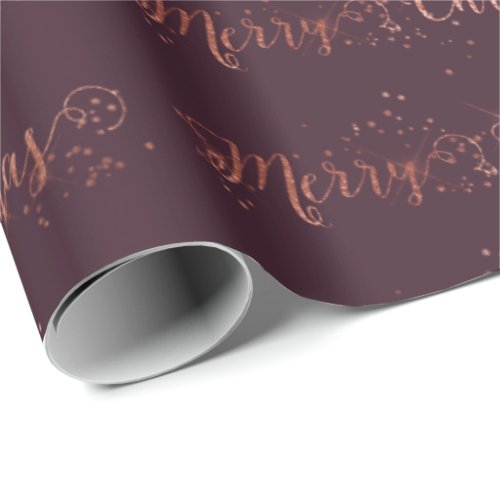 Merry Christmas Script Rose Gold Plum Burgundy Wrapping Paper