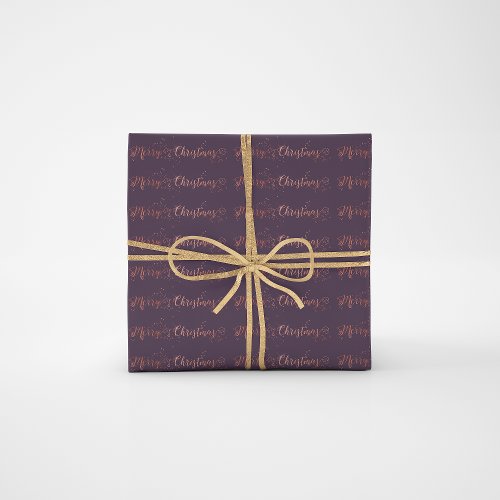 Merry Christmas Script Rose Gold Purple Plum Wrapping Paper