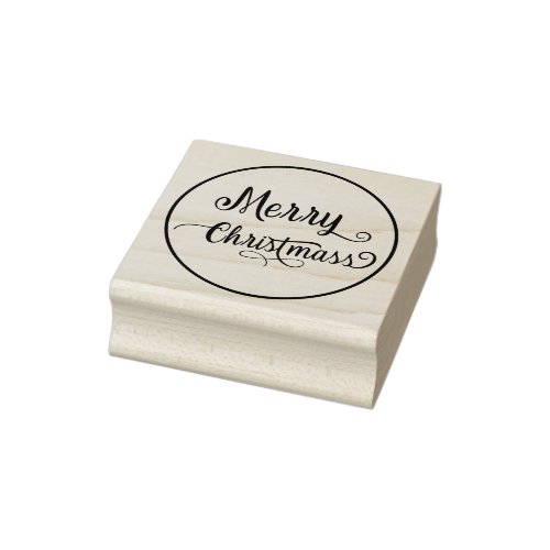 Merry Christmas  Script  Round Return Address  Rub Rubber Stamp
