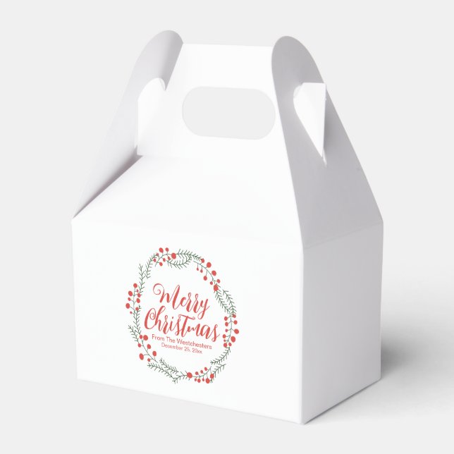 Merry Christmas script rustic wreath custom text Favor Boxes (Front Side)