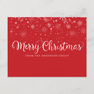 Merry Christmas Script Snow Red Business Holiday Postcard
