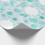 Merry Christmas Script  Snowman White Mint Blue Wrapping Paper<br><div class="desc">Holidays Modern Wrap -  decorated with glitter texture with Christmas bear who wish you Merry Christmas!</div>