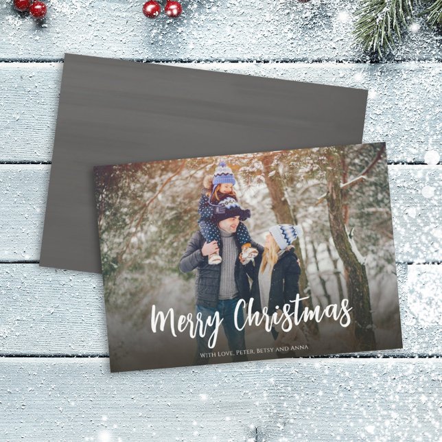 Merry Christmas Script Soft Vignette Photo Holiday Card (Creator Uploaded)