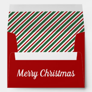 Merry Christmas Script Striped Red Return Address Envelope