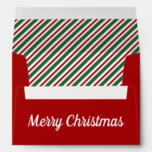 Merry Christmas Script Striped Red Return Address Envelope
