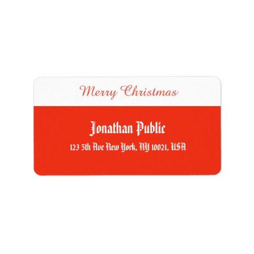 Merry Christmas Script Template Red White Address Label