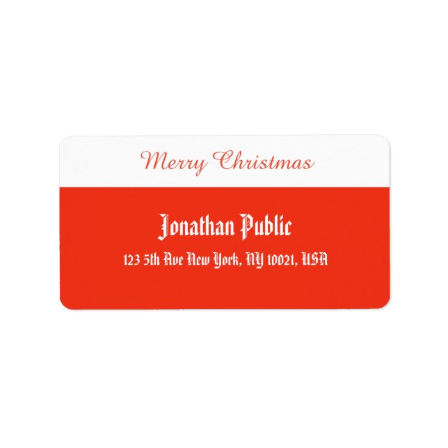 Merry Christmas Script Template Red White Address Label (Front)